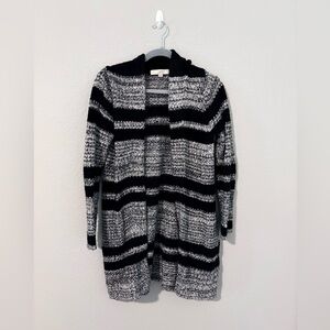 LOFT Black and Gray Striped Cardigan Sweater